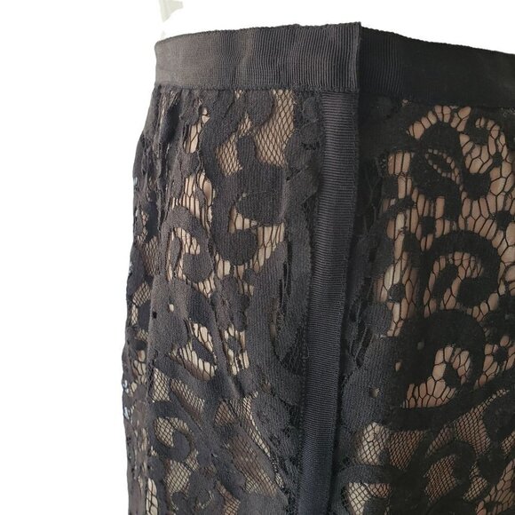 Ann Taylor Loft Womens Sheer Black Lace Pencil Skirt Scalloped Hem Lined Size 2 - Picture 3 of 9